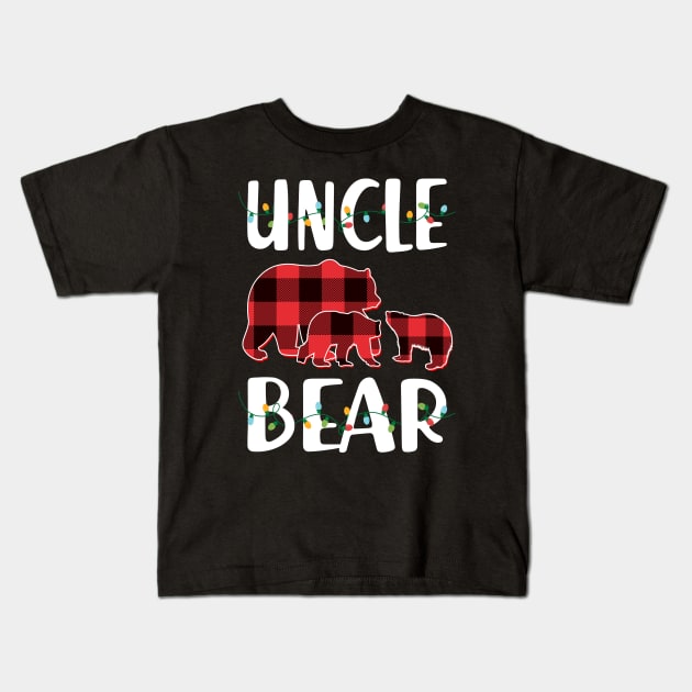 Uncle Bear Red Plaid Christmas Pajama Matching Family Gift Kids T-Shirt by intelus